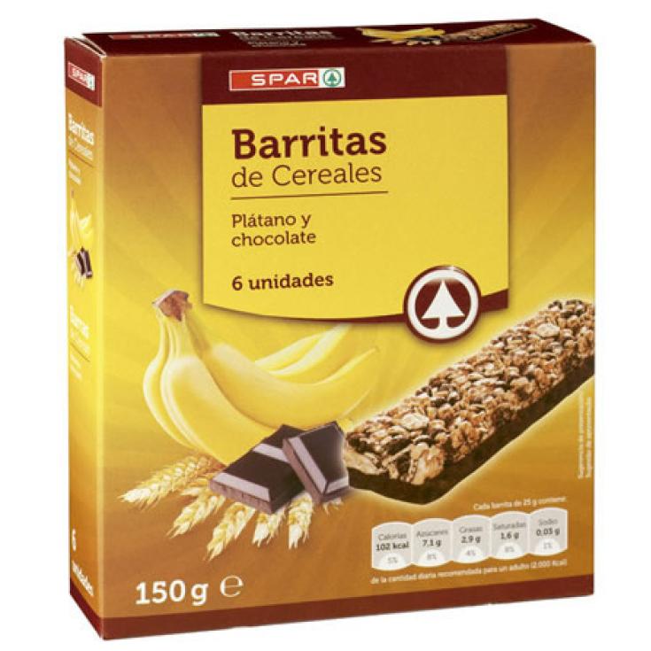 BARRITAS DE CEREALES MUESLI PLÁTANO Y CHOCOLATE CON LECHE SPAR 6 UND. 150  GRS. - SPAR
